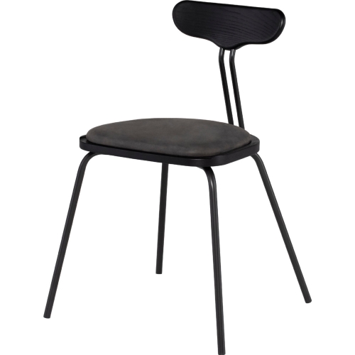 Dayton Dining Chair in Storm Black Leather, Charred Oak & Black Steel